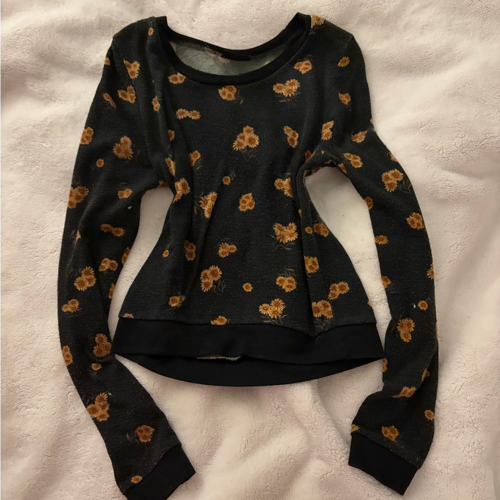 Rue21 Black Top with Floral Accents